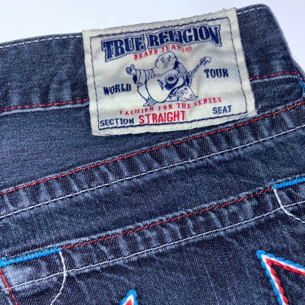 Men's TRUE RELIGION STRAIGHT LEG Dark Blue Jeans with accent trim - Picture 4 of 10